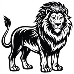Lion black Vector . lion silhouette. Lion Vector illustration on white background. Lion concept, Lion cartoon, Lion clipart, Lion icon, Lion art, Lion topics,Lion doodle