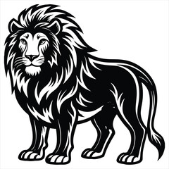 Lion black Vector . lion silhouette. Lion Vector illustration on white background. Lion concept, Lion cartoon, Lion clipart, Lion icon, Lion art, Lion topics,Lion doodle
