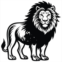 Lion black Vector . lion silhouette. Lion Vector illustration on white background. Lion concept, Lion cartoon, Lion clipart, Lion icon, Lion art, Lion topics,Lion doodle