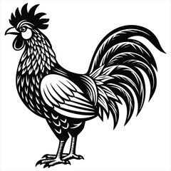 Rooster Vector Illustration. Rooster Line Art. Vintage Rooster Sketch. Traditional Rooster Artwork. Handmade Rooster Drawing. Rooster Clipart Black and White.. Detailed Rooster Illustration. Rooster.
