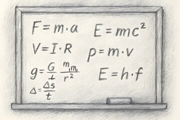 Fototapeta premium Pencil sketch of a physics formula board
