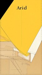 Architectural drawing of a building's roof, featuring a vibrant yellow canopy over a light beige structure with angled lines