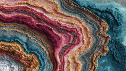 Close-up vibrant abstract textured mineral layers showcasing natural artistic patterns.
