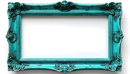 Teal ornate picture frame against white background (1)
