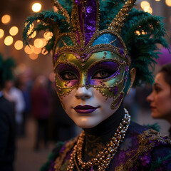 Party mask with necklace balls to Marda Gras celebration