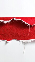 Red fabric strip, torn and frayed, against white background