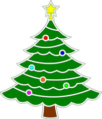 A simple cartoon christmas tree with ornaments and a star
