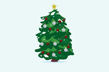 Christmas tree with snow and ornament vector illustration