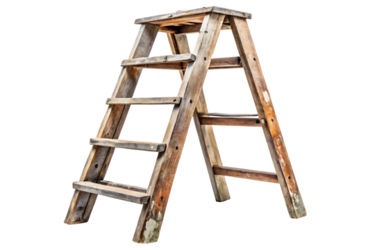 Old Wooden Step Ladder vintage cutout png isolated on a transparent background