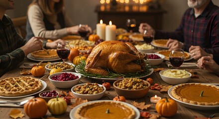  Thanksgiving dinner table served, is the perfect embodiment of a generous and traditional November holiday dinner.