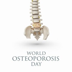 3D illustration of human spine and pelvis showing compressed vertebra, ideal for World Osteoporosis Day awareness and medical education