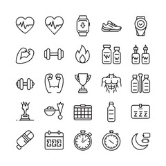Fitness and Gym Icon Set with Editable Stroke Line Art Design. 