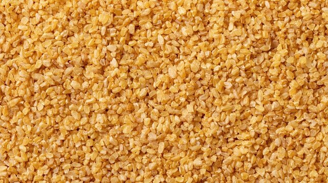 Overhead view of raw bulgur cracked wheat grain texture