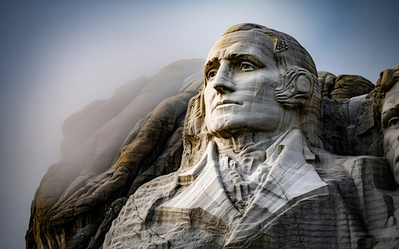 George washington at mount rushmore on a foggy day