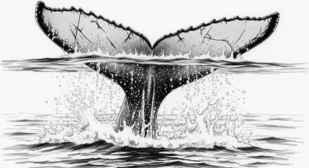 Obraz premium Hand-Drawn Pencil Art of a Humpback Whale Tail