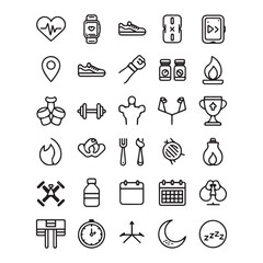 Fitness and Gym Icon Set with Editable Stroke Line Art Design. 