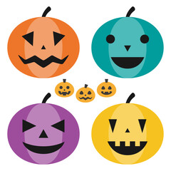 ハロウィーンのカラフルな色々な表情のかぼちゃのお化けのイラストセット