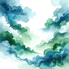 Abstract watercolor cloudscape of teal and emerald green