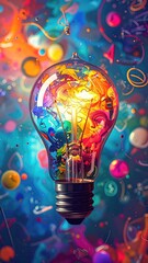 Vibrant lightbulb with colorful abstract elements
