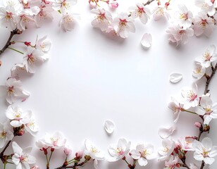 Delicate cherry blossoms in a frame on white