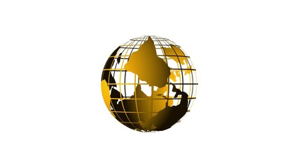 Animated golden yellow globe with grid lines continents silhouette white background 4k. Globe golden yellow grid lines continents silhouette white background 4k ultra hd. - Powered by Adobe