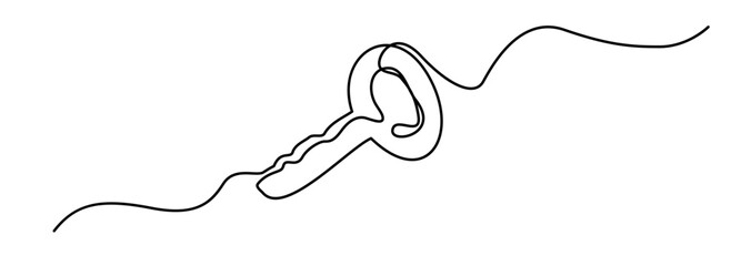 One line key. Continuous keyword symbol, unlock art vector illustration, minimal key