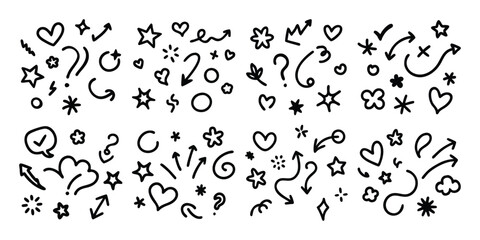 Hand Drawn Doodle Elements Collection with Arrows Hearts Stars and Shapes