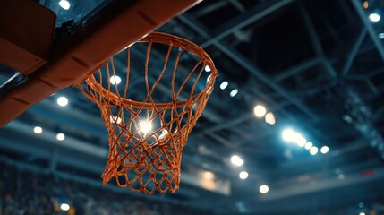 Vibrant orange basketball hoop ring energetic and exciting for sports venues ads