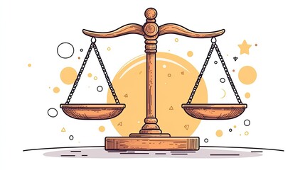 Stylized Scales of Justice with Geometric Accents on White Background