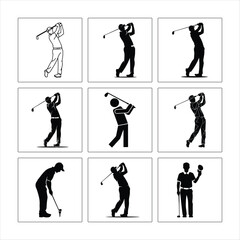 Fototapeta premium Golf Player Silhouettes Collection Of Different Swing Poses And Styles On White Background