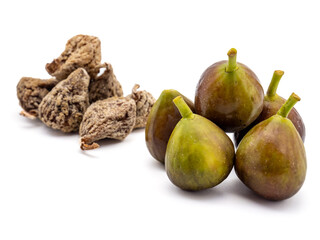 dried and fresh figs isolated on white background