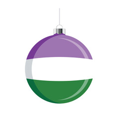 Genderqueer Christmas ball icon vector isolated on a white background. LGBTQ+ decorative Christmas tree ornament. Christmas hanging bauble with a Genderqueer flag symbol. LGBTQ holiday season icon