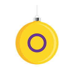 Intersex Christmas ball icon vector isolated on a white background. LGBTQ+ decorative Christmas tree ornament. Christmas hanging bauble with a intersexual pride flag symbol. LGBTQ holiday season icon