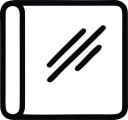Obraz premium Simple black and white icon of a closed notebook with blank pages and diagonal lines representing writing or notes