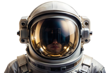 Astronaut Helmet Reflecting Space and Face suit reflection cutout png isolated on a transparent background