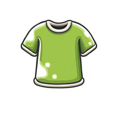 A vibrant lime green t-shirt with a white crew neck and cuffs, depicted in a cartoonish style with glossy highlights