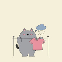 Cat Doing Laundry in the Rain