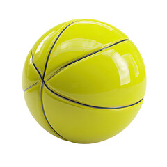 Shiny, bright yellow basketball with dark seams, highly polished surface, realistic 3D rendering