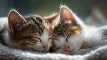 ふわふわ毛布で仲良く眠る子猫たち