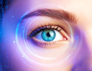 Fototapeta premium Close-up of a woman's eye with digital overlay