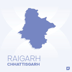 Raigarh District Map, Chhattisgarh, India – Editable Vector Outline.