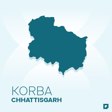 Korba District Map, Chhattisgarh, India &ndash; Editable Vector Outline.