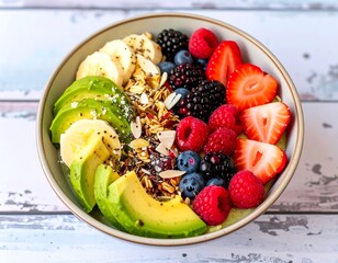 Colorful bowl of fresh fruit and granola