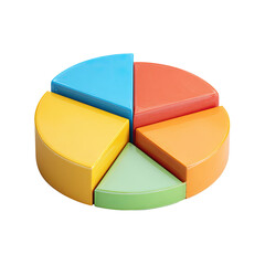 Obraz premium A vibrant 3D pie chart divided into five sections of varying pastel colors light blue, orange, yellow, light green, and a deeper orange