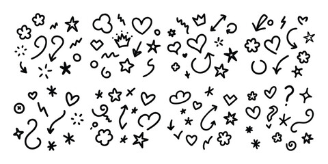 Hand Drawn Doodle Elements Collection with Hearts Stars Arrows and More