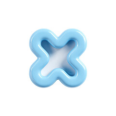 A light-blue, glossy, three-dimensional letter 'X' with a white inner space, exhibiting a soft, rounded, and slightly wavy design