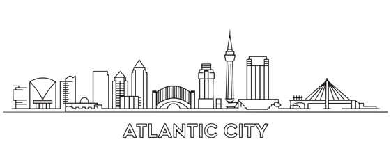 Fototapeta premium Atlantic city Line Art skyline horizontal banner. Atlantic city, New Jersey. with white background