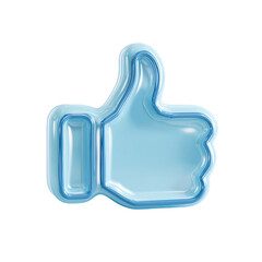 A light-blue, glossy, 3D-rendered thumbs-up icon, appearing smooth and slightly inflated