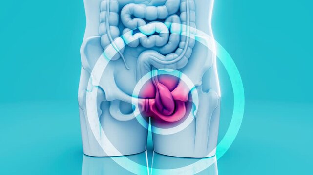 Conceptual 3D animation of a human hernia