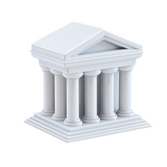 A miniature, white, classical temple model with a pediment, six columns, and a rectangular base, rendered in a clean, simple style